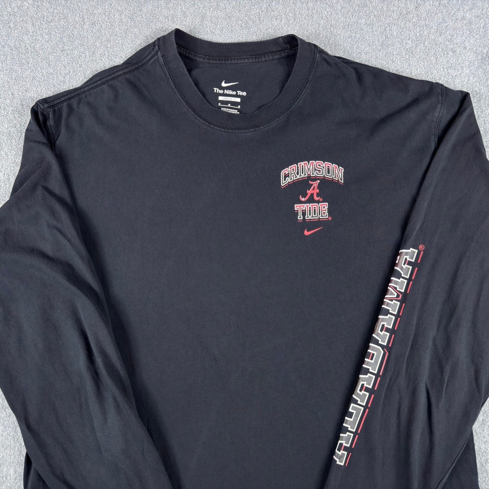 Nike Alabama Crimson Tide Shirt Mens M Black Long Sleeve Crew Neck Loose Cotton
